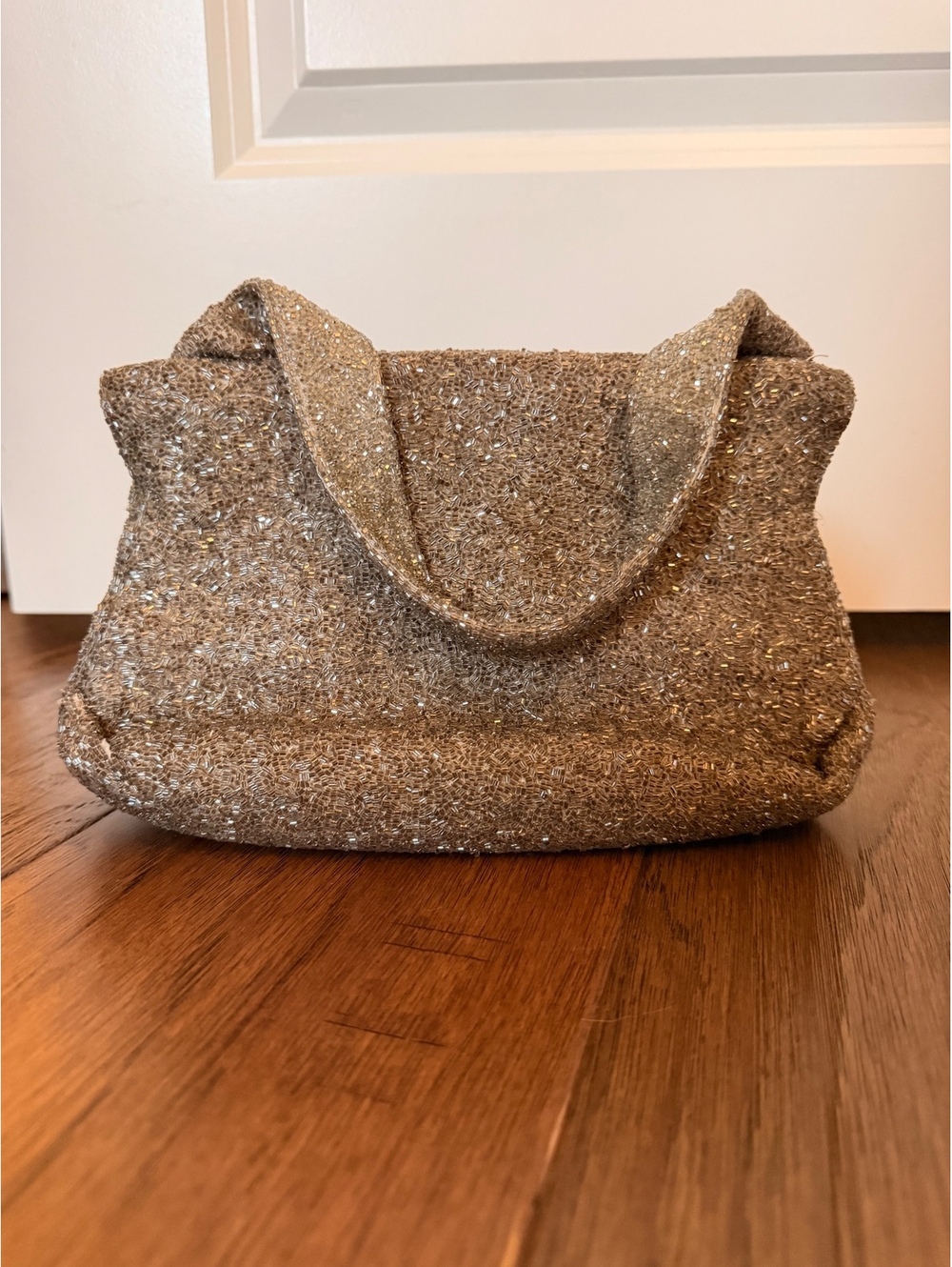 Vintage 1950s Beaded Gold Evening Handbag with Satin Interior